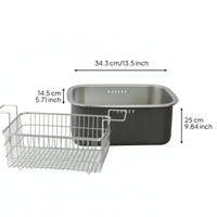 2 Pieces Kitchen Basin with Drain Basket Rectangular Stainless Steel Drain Basket Versatile for Camping