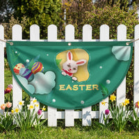 Easter Fan-Shaped Flag Easy to Hang Semi-Circle Easter Bunting Weather Resistant Bunny Print Porch Banner for Families, Event Organizers, Fence, Yard