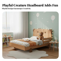 Solid Wood Single Bed Guardrails Wooden Bed with Guardrail Rounded Edges for Young Children, Parents, Bedroom, Small Apartment, Playroom