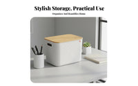 Plastic Box with Bamboo Lid multipurpose Organizing Container Built-in Handles