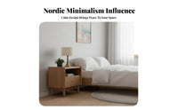 Nightstand with Rattan Drawer Nordic Design End Table sturdy Wood Legs for Adults