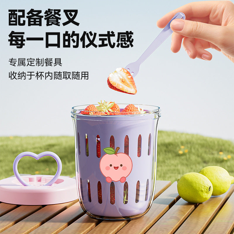 Portable Fruit Cup with Fork for Home Breakfast Salad and Picnic