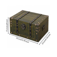 Distressed Green Chest Hinged Lid Storage Box Rustic Storage Trunk Solid Wood Spacious Interior