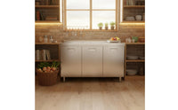 Rust-Resistant Stainless Steel Kitchen Cabinet Easy to Clean Kitchen Workstation with Sink Hygienic Surface Work Table with Cabinet Heavy-Duty for Small Business Owners, Renters, Workshop, Garage, Laundry Room