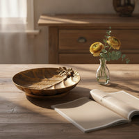 Pedestal Bowl with Floral Detail Gilded Bronze Oval Pedestal Tray Vintageopulent Metal Centerpiece Tray for Coffee Tables, Photo Shoots, Luxury Hotels