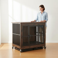 Dog Crate Furniture Flat Top Wood Metal Dog Crate Sturdy