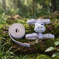 Small Dog Harness and Pet Walking Leash Set, Decorative Polyester H-Shape Pet Walking Harness, 1.2 Meter Non-Retractable Small Dog Leash Travel