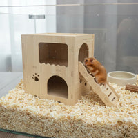 Interactive Toy Wooden Hamster House with Ramp Easy Assembly 2-Story Hamster Hideout for Pet Terrarium