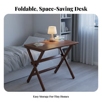 Stable Construction Installation-No-Assembly Student Desk Sturdy Cross-Frame Folding Writing Desk Versatile Uses Space Saving Foldable Table Rounded Corners for Students, Small Areas, Bedroom, Dorm Room, Home Office