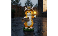 Cat Figurine with Solar Light Resin Cat Figurine with Welcome Sign Outdoor