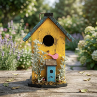 Rustic Decorative Birdhouse with Rope Wooden Hanging Birdhouse Artisan-Made Garden Decor Easy to Hang for Homeowners