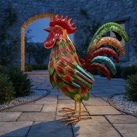 Metal Cockerel Statue Dimensional Textured Chicken Sculpture Weather-Resistant