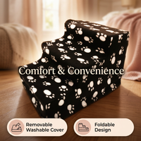 Pet Small Dogs, Dog Steps with Washable Cover, Dog Ramp Gentle Slope, Pet Stairs #variant:Black with White Paw Prints