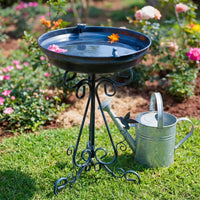 Metal Bird Bath for Native Birds, 17.7 inch Outdoor Bird Feeder, Weather Resistant Garden Art for Backyard, Navy Blue