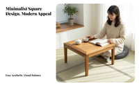 Small Square Kang Table Traditional Asian Floor Design Desk Natural Wood Grain Adaptable for Bay Opening, Floor Mat Room