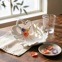 Swan Fruit Plate Decorative Swan Dish with Gold Trim Romantic for Dining Table