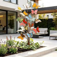 跨境3D Multicolored Metal Butterfly Garden Stake彩色蝴蝶插牌