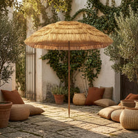 Straw-Look Sunshade Weighted Base Outdoor Shade Straight Pole