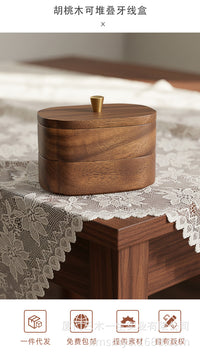 Walnut Wood Dental Floss Container with Lid, Solid Wood Toothpick Holder, New Chinese Style