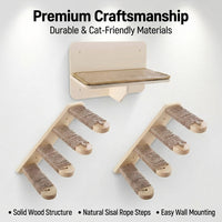 Wooden Cat Climbing Frame with Pole, Multi-Layer Furniture for Indoor Cats, Space Saving Wall Shelves for Multi Level Cat Climbing