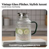 Drop-Spill-Resistant-Resistant-Spill-Resistant-Resistant Spout Glass Pitcher with Lid and Handle Easy to Clean Vintage Glass Pitcher