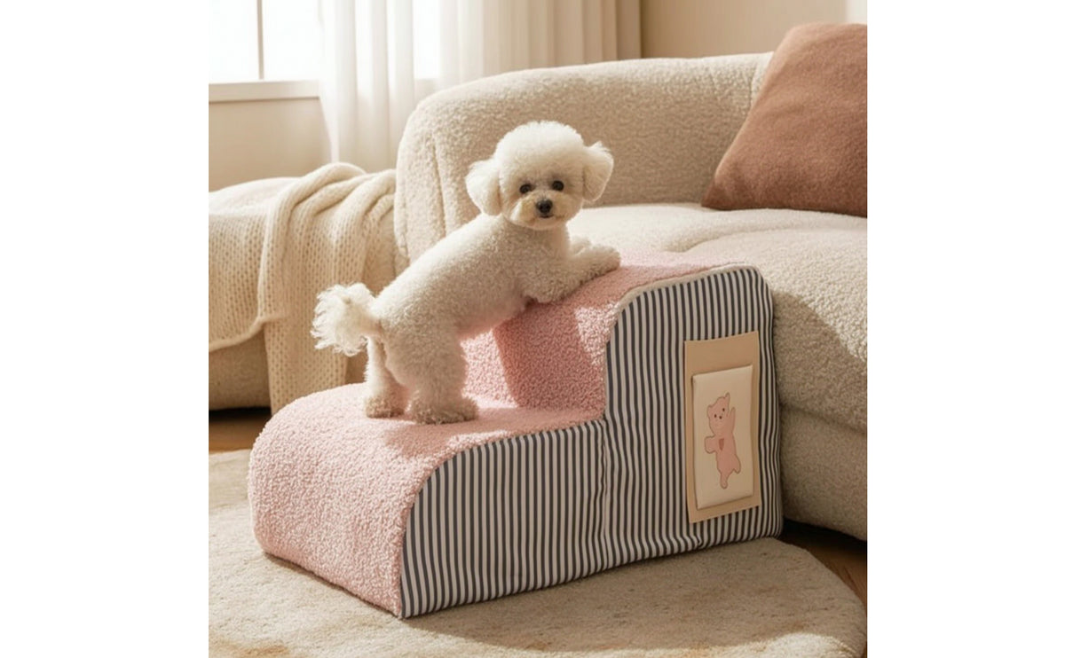 Pet Ramp Stairs Plaid Dog Steps with Soft Cover Non-Slip Curved Pet Steps for Small Dogs, Young Dogs, Couch, Bedroom, Living Room