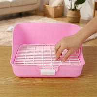 Pink Bunny Litter Tray with Splash Guard, Bunny Litter Box with Drawer and Removable Grate, 28x23x15cm Corner Pan for Small Animals