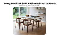 Modernist design aesthetic Long Rectangular Table utilitarian Design Trestle Leg Dining Table sturdy Wood Top Household Furniture Minimalist visual design aesthetic for Home Workers, Homeowners, Families, Meeting Room, Kitchen