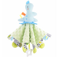Textured Baby Comforter with Ribbon Tags Soft Loveys Sensory Security Blanket for Newborns, Stroller, Nursery