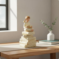 Girl on Books Statue Book-Themed Seated Girl Resin Ornament Gift Idea