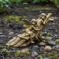 Sleeping Sisters Figurine Resin Material Bronze Look Fairy Ornament Fantasy Style Home Decor for Patio