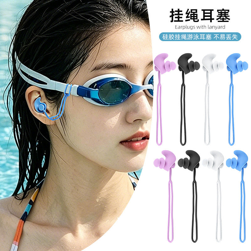 Spiral Silicone Swimming Ear Plugs with Lanyard for Adults and Children