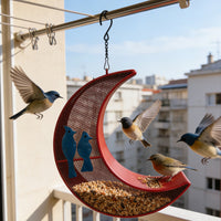 Crescent Moon Bird Feeder Drain Holes Hanging Moon Bird Feeder for Patio