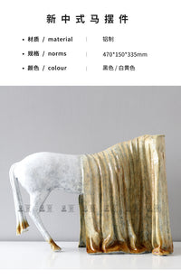 创意抽象新中式马雕塑样板房酒店大堂售楼处入户玄关金属装饰摆件