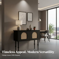 Rattan Door Cupboard French design Cane Door Console Gold-Tone Hardware adaptable Use for Homeowners