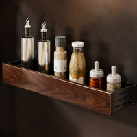 Wall Shelf, Wall-Mounted Rack, Black Walnut Wood, Set of 7, Wall Shelf, Rental-Friendly, Kitchen Storage, Wall Storage