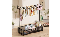Desktop Hair Accessory Organizer Mesh Headband Holder with Tray Space-Saving Headband Organizer Metal for Girls, Teens, Vanity, Dressing Table, Dorm Room