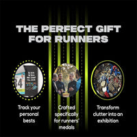 Wall-Mounted Marathon Medal Display Rack with Bib Number Pockets