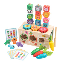 Wooden Animal Shape Sorting Toy with Fruit Matching and Fishing Game