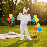 Soft Hare Jumpsuit Hooded Design Kids Hare Costume 4-Piece Set Full Body Bunny Costume for Girls, Boys, Halloween, Performance, Cosplay