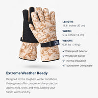 Waterproof Ski Gloves with Touchscreen for Men, Winter for Hiking, Windproof One Size