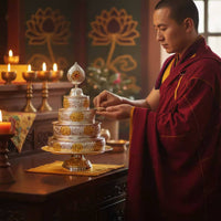 Tibetan Mandala Plate High Quality Alloy Mandala Offering Set Altar Supply Elegant Craftsmanship Religious Item for Temple