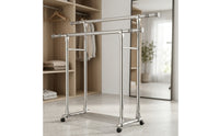 Extendable Clothes Drying Rack with Wheels Adjustable Double Rod Clothes Rack Space-Saving Heavy Duty for Balcony
