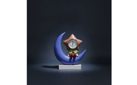Table Clock with Figurine Whimsical Tabletop Clock Decorative Ornament Celestial Crescent Moon Statue Analog for Desk