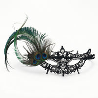 Venetian Masquerade Mask with Feather Black Lace Masquerade Mask Elastic Comfortable for Women, Photo Session