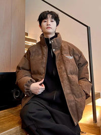 2025新款棉服男款冬季加厚羽绒服宽松外套PU皮衣立领保暖棉衣潮流