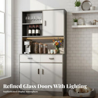 Storage Cabinet with Vino Rack Modern Design Vino Bar Display Cabinet Large Capacity Dining Room Buffet Hutch for Families, Homeowners