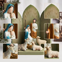 Artisan-Made Christmas Nativity Tabletop Ornament Woodslat Style Christmas Nativity Set Rustic Tabletop Ornament Sculptural for Collectors, Mantel, Shelves, Altar