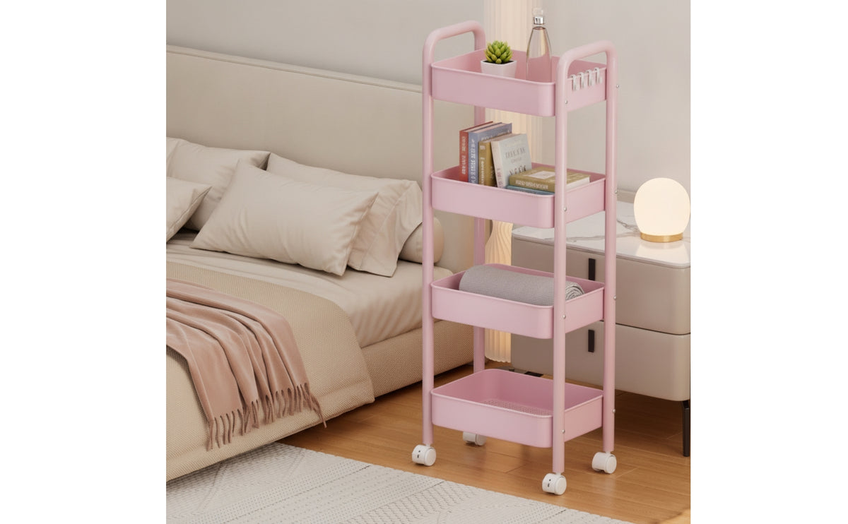 Multi-Tier Rolling Storage Cart Compact Metal Utility Cart with Wheels Freestanding Rolling Storage Rack Sturdy for Kitchen, Small Areas, Living Room