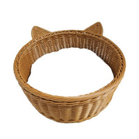 四季通用猫窝猫篮子 圆形塑编猫耳朵筐 保暖垫子半封闭宠物篮